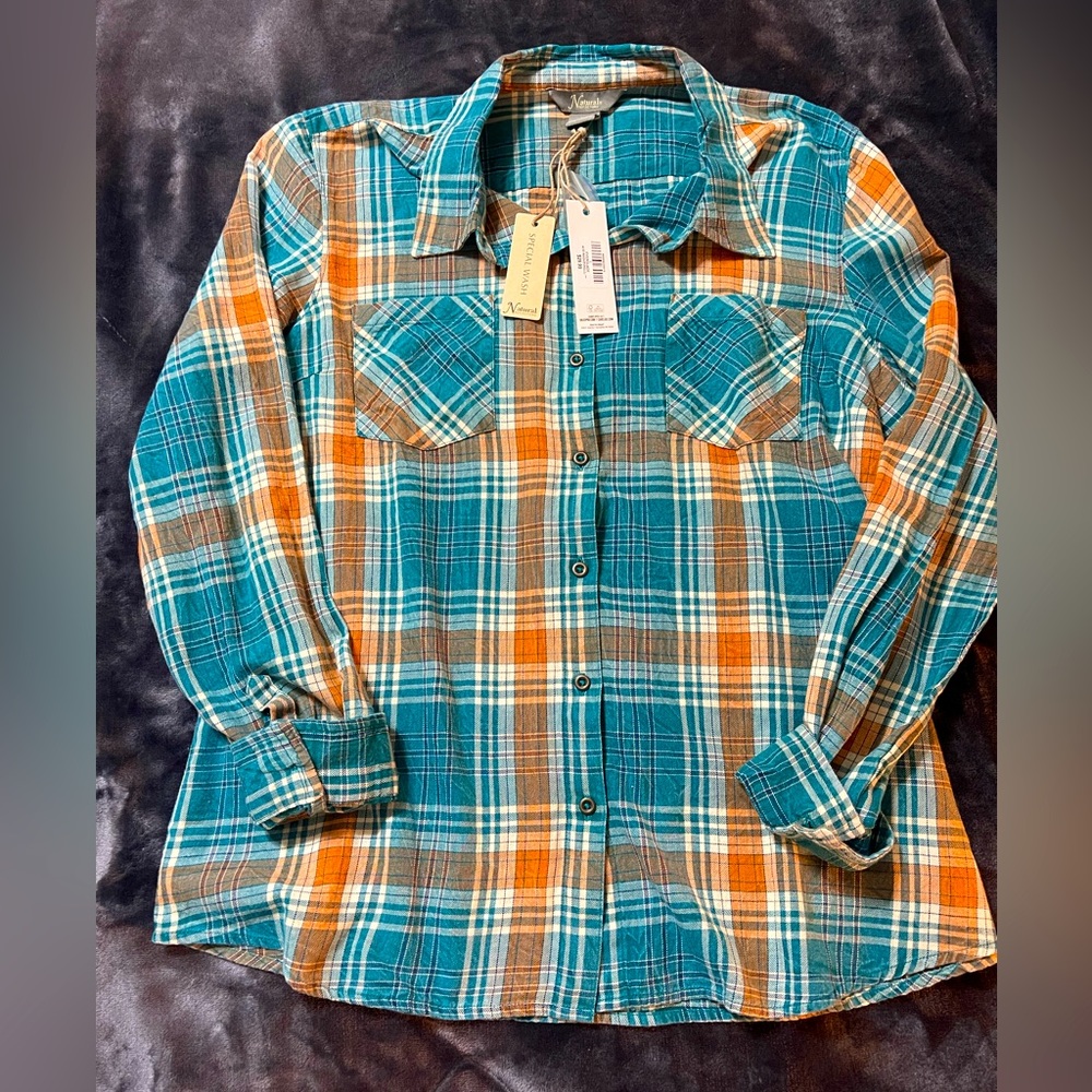 Large orange/blue blend Natural Reflection lightweight flannel